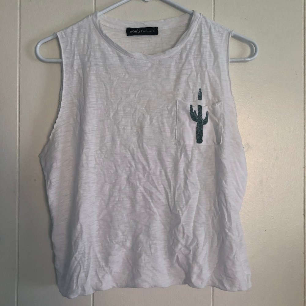 white, cactus, crop top